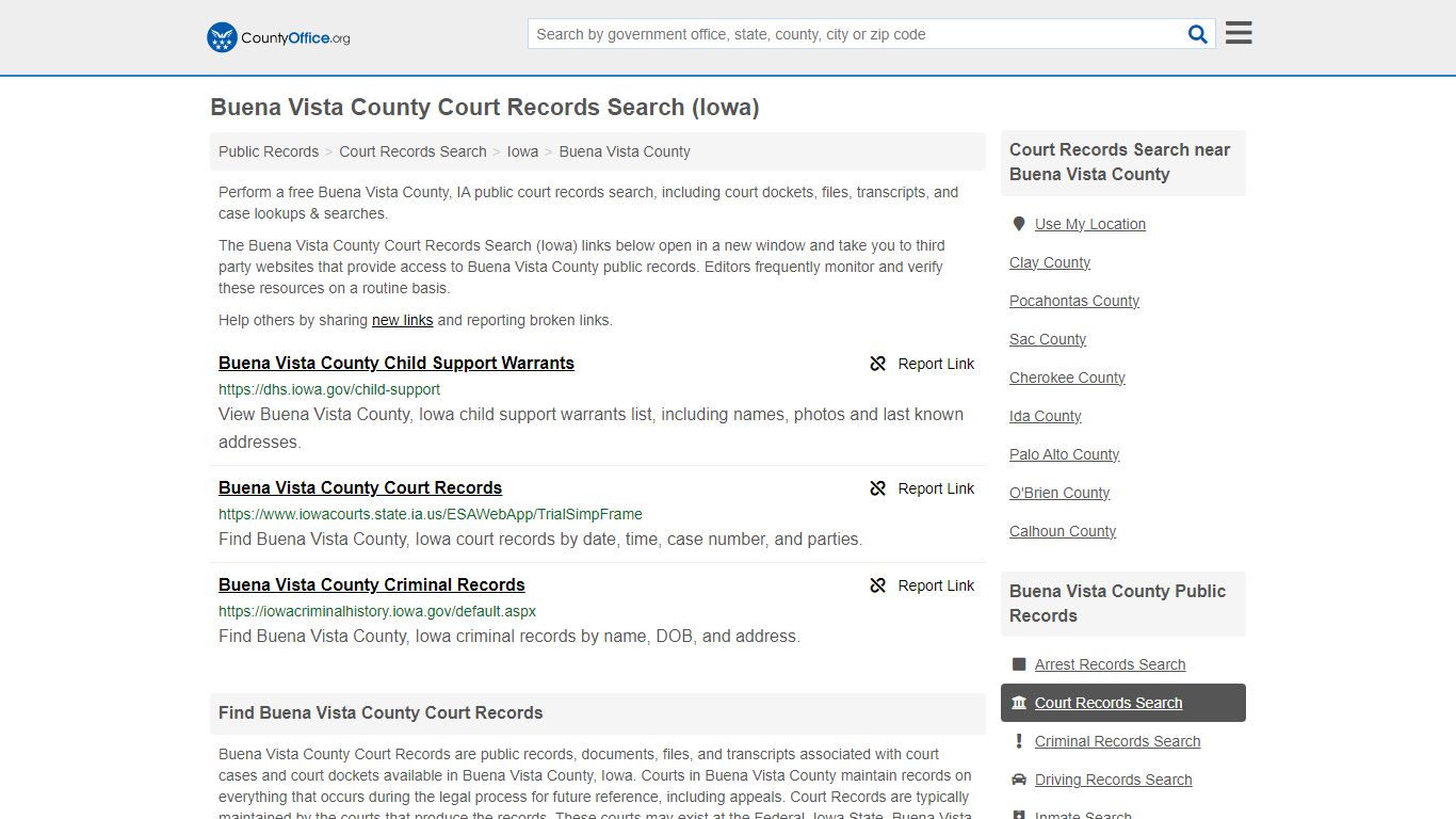 Buena Vista County Court Records Search (Iowa) - County Office