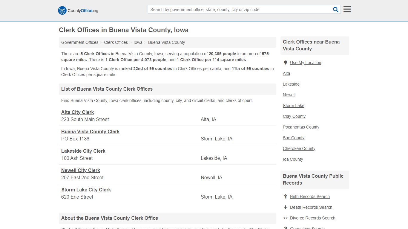 Clerk Offices - Buena Vista County, IA (County & Court Records)